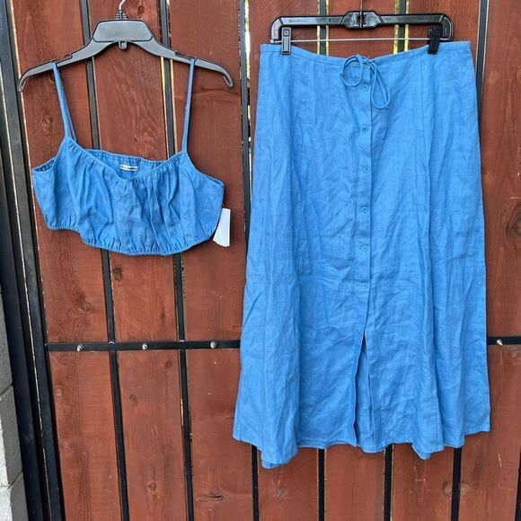 REFORMATION KAMREN TWO-PIECE LINEN DRESS IN PARISIAN BLUE size 12 - Picture 2 of 9